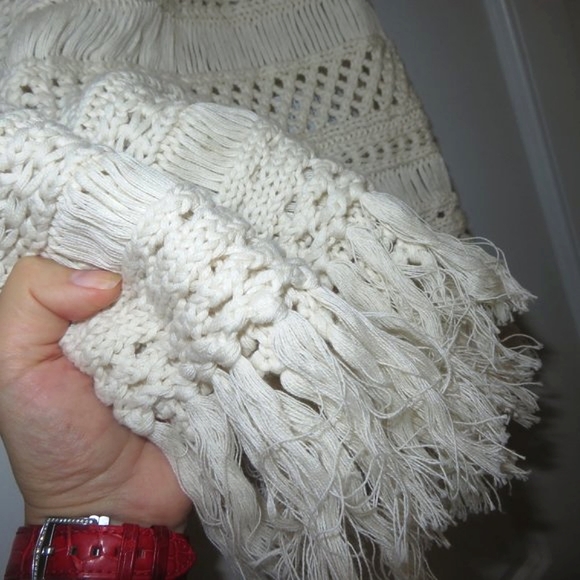 8 By Yoox COTTON CROCHET FRINGED Neutral Top Sweater - Picture 4 of 10